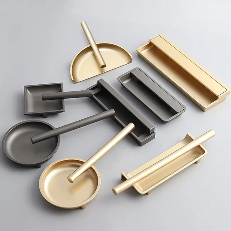 Gold Brushed Brass Kitchen Cabinet Door Handle Embedded Invisible Wardrobe Drawer Knob Black Luxury Furniture Decoration