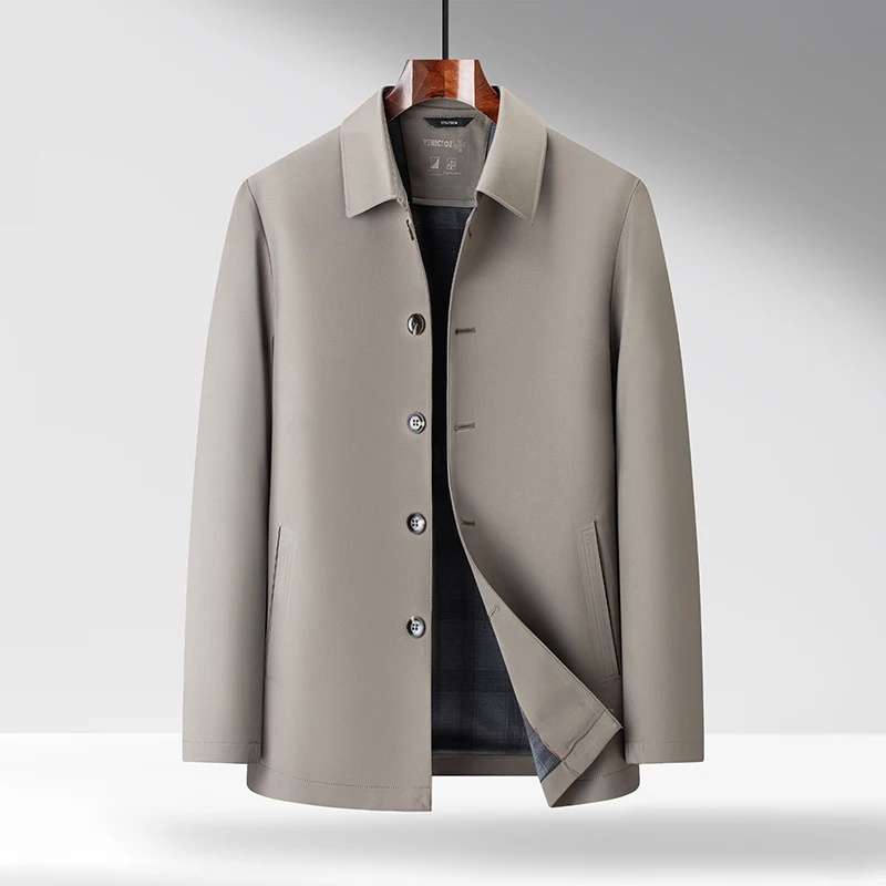 

Высококачественная мужская куртка, мужская деловая повседневная куртка с лацканами для папы, однотонная весенне-осенняя куртка на пуговицах