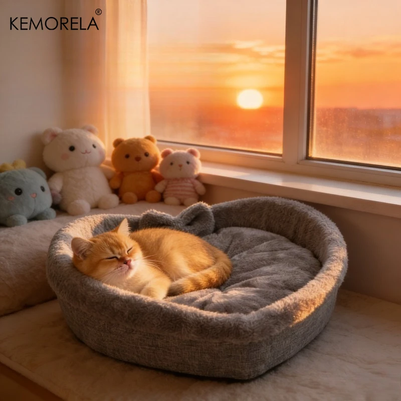 Super süßes, herzförmiges Katzennest, Haustierbett aus bequemem und weichem Stoff mit dicker Samtfüllung, das perfekte Geschenk für Katzen. – Detail 1