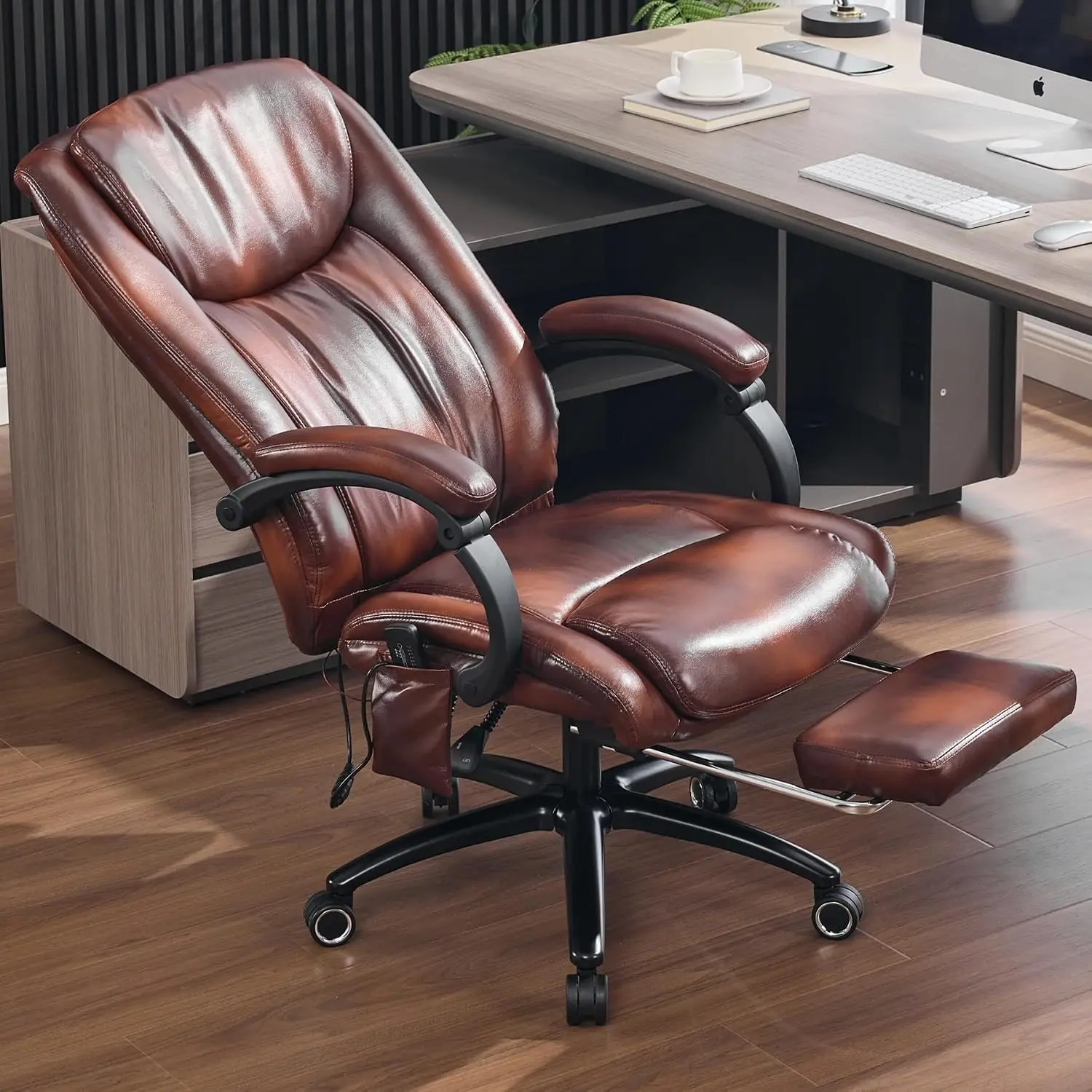 Massage Office Chair with Heat and Foot Rest, Brown