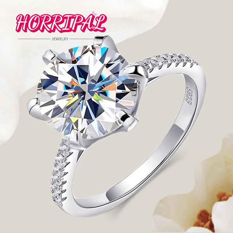 

HORRIPAL 5CT DVVS1 Excellent Round Moissanite Wedding Ring S925 Silver 18k Platinum Plated Luxury Engagement Band for Lady GRA