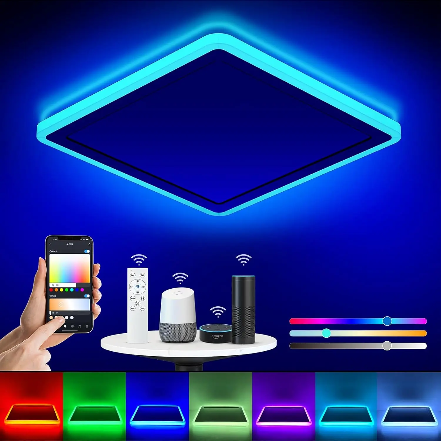 

Умный Wi-Fi LED-светильник для потолка, 13 дюймов, RGB, с пультом ДУ, совместим с Alexa и Google Home, низкопрофильный, для спальни и кухни