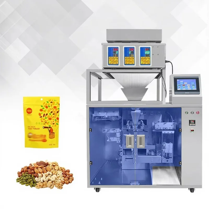 High-efficiency three-head weighing prefabricated bag pellet packaging machine for food and snack production lines
