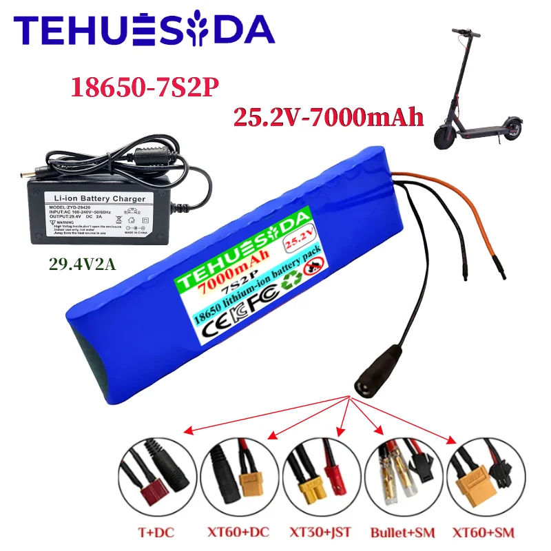 

18650 Литиевый аккумулятор 24 В 7S2P 25,2 В 7000 мАч Литий-ионный аккумулятор Аккумулятор для скутера