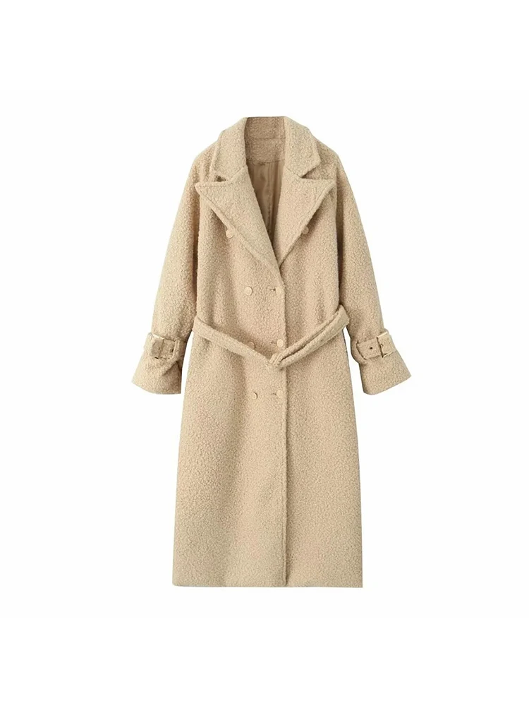 

Women Autumn Winter New Product Women's Fashion Leisure Versatile Long Sleeve with Belt Long Woolen Coat