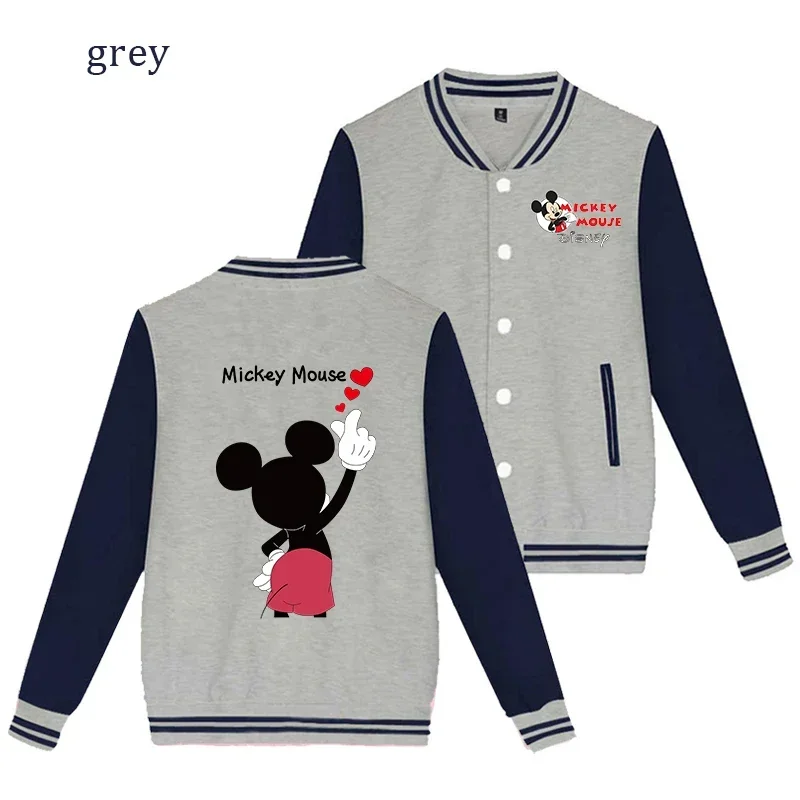 Disney Mickey Fleece Casual Baseball Uniform Cotton Spliced Sleeve Couple Clothing Bomber Jacket Women Sport Coat Streetswear