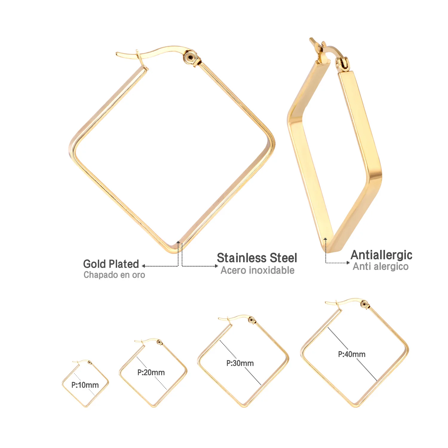 Square Hoop Earrings for Women 316L Stainless Steel Anti Allergic Geometric Minimalist Classic Daily Party Gift Fashion Jewelry