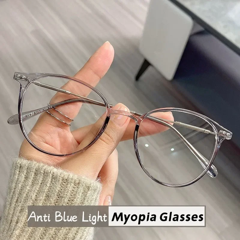 Unisex Luxury Anti-blue Near Sight Eyelasses Women's Fashion Transparent Myopia Glasses Retro Round Diopter Eyewear 0 To -4.0