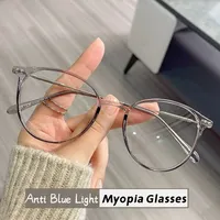 Unisex Luxury Anti-blue Near Sight Eyelasses Women's Fashion Transparent Myopia Glasses Retro Round Diopter Eyewear 0 To -4.0