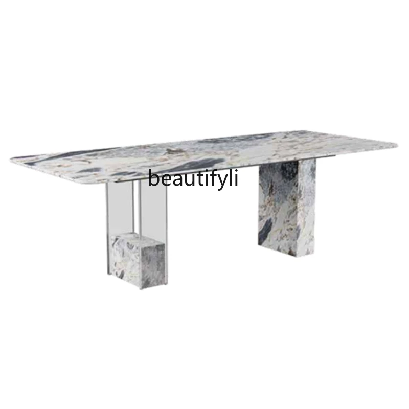 Light Luxury Minimalist Ocean Storm Marble Dining-Table Designer Restaurant Elephant White Acrylic Dining Table