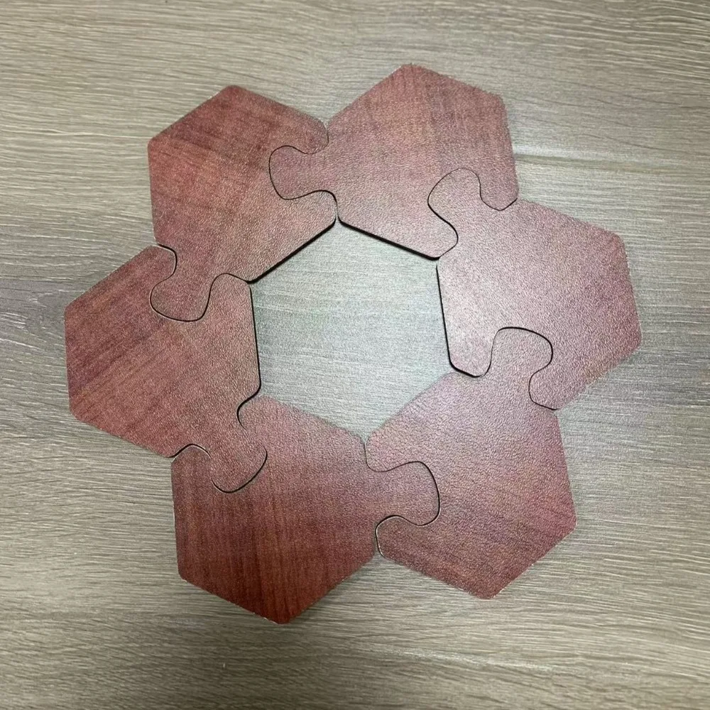 6Pcs Wooden Puzzle Cup Mat Insulated Heat-resistant Log Coaster Restaurant Decoration Vintage Jigsaw Tea Coffee Coaster