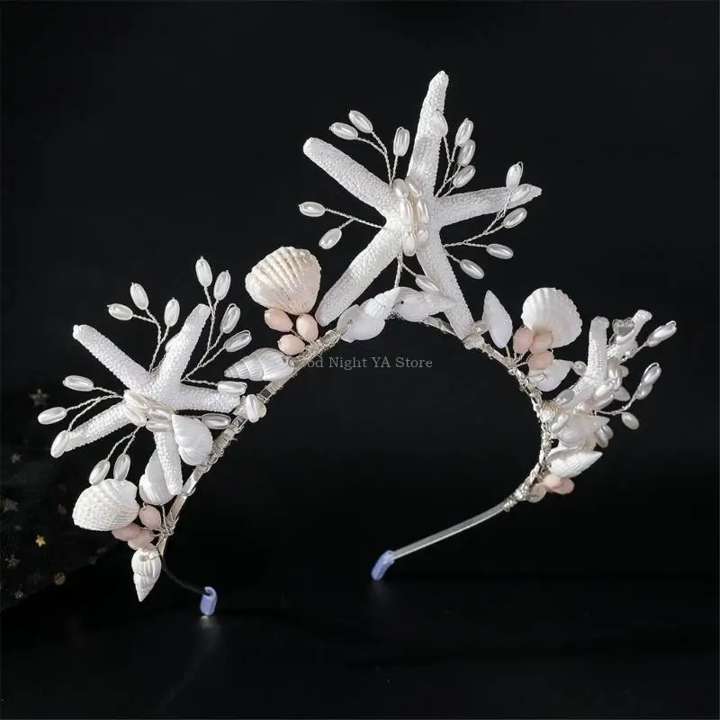 

Повязка для волос, украшенная жемчугом и океанской тематикой, с ракушками и морскими звездами для женщин и девочек, аксессуары