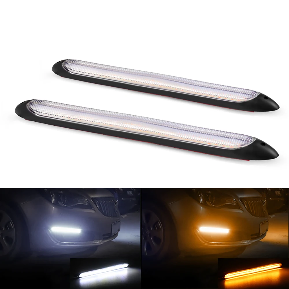 2pcs LED Car Headlight Daytime Running Light Strip 12V Flexible Waterproof DRL Sequential Flow Auto Turn Signal Yellow Lights