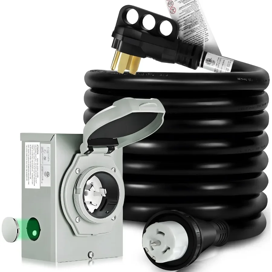 50 Ampere Generatorkabel 25 Fuß mit vorgebohrtem Stromeingangskasten für Outdoor-Wohnmobile und Home-Backup-Stromversorgung NEMA 1450P bis SS250R Twist Lock