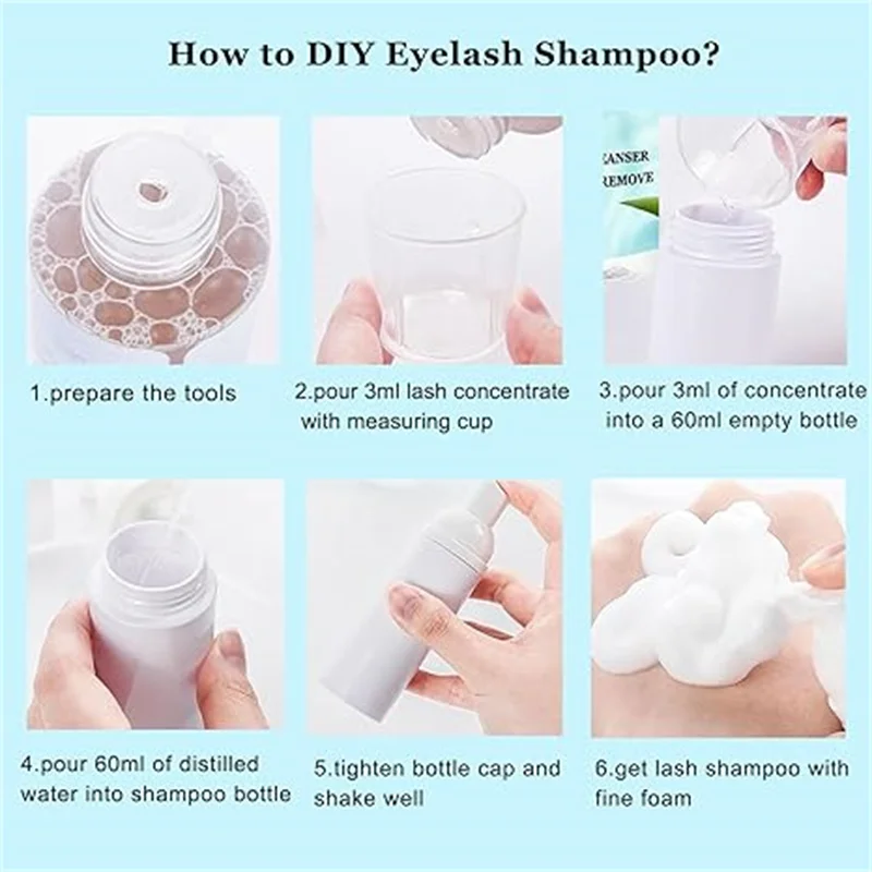 4 in 1 Concentrate Foam Lash Cleaner Kits Lash Shampoo 100ml Eyelash Extension Cleanser Salon Measuring Cup Brush Makeup Tool