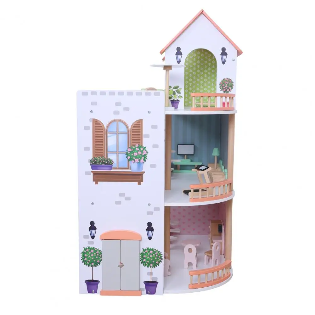 Poppenhuisset, speelhuisspeelgoed voor meisjes, huishuisje speelgoedset, 3-laags houten doe-het-zelf fantasiespel poppenhuis met meubelaccessoire