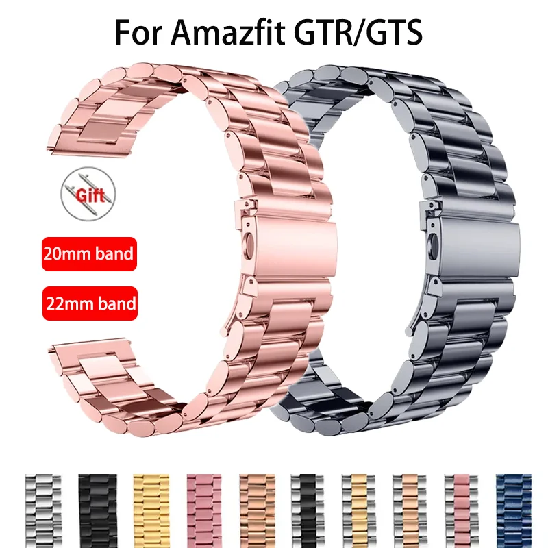 

Ремешок для часов 20 мм 22 мм для Amazfit GTS 4 2 mini/3/2e/GTS2/GTR 42 мм/47 мм/GTR4/2e/Stratos 2/3, металлический браслет для часов, ремешок Amazfit Bip