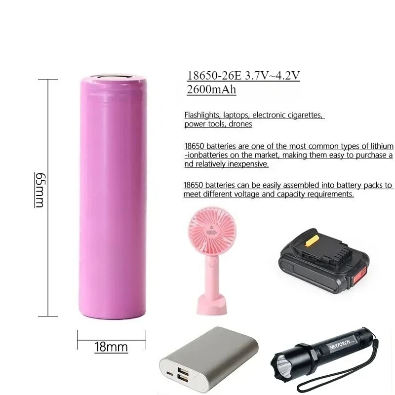 جديد INR18650-26E 2600mAh بطارية 3.7 فولت التفريغ بطاريّة ليثيوم أيون قابلة لإعادة الشحن لبطاريات المصباح العداد #5