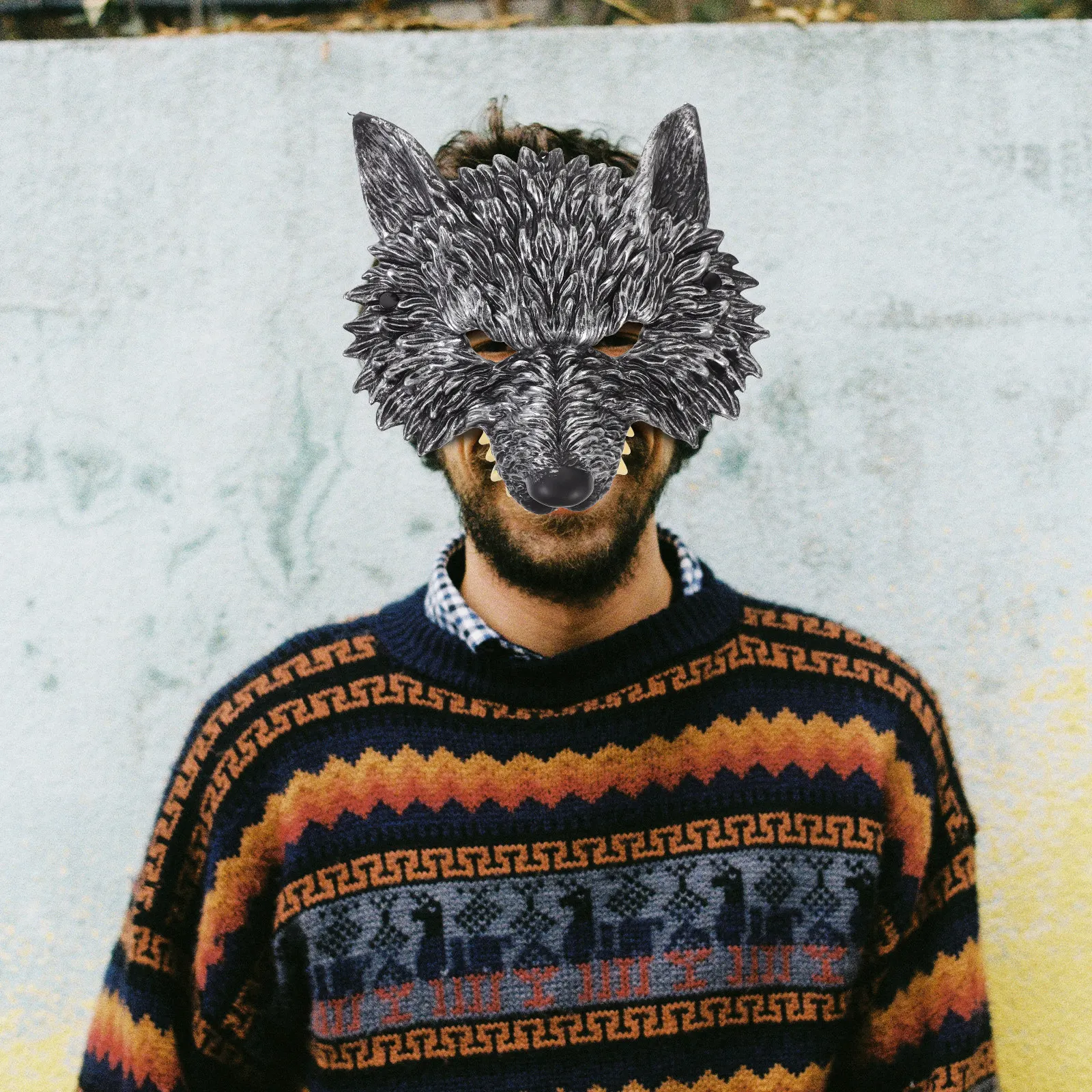 

1Set Wolf Three Piece Costume Set Realistic Design Easy Wear Animal Mask Gloves Tail for Masquerade Party Stage Performance Prop