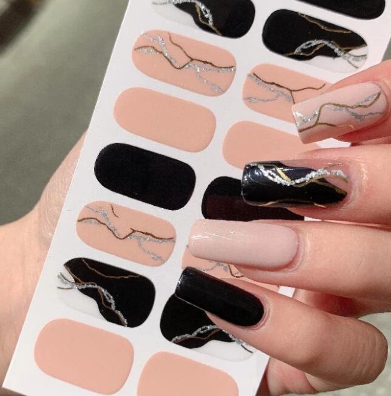 16 punte francese copertura completa involucri per unghie adesivo stampa sulle unghie donne salone adesivi per unghie fai da te decalcomanie nail manicure arte unghie finte