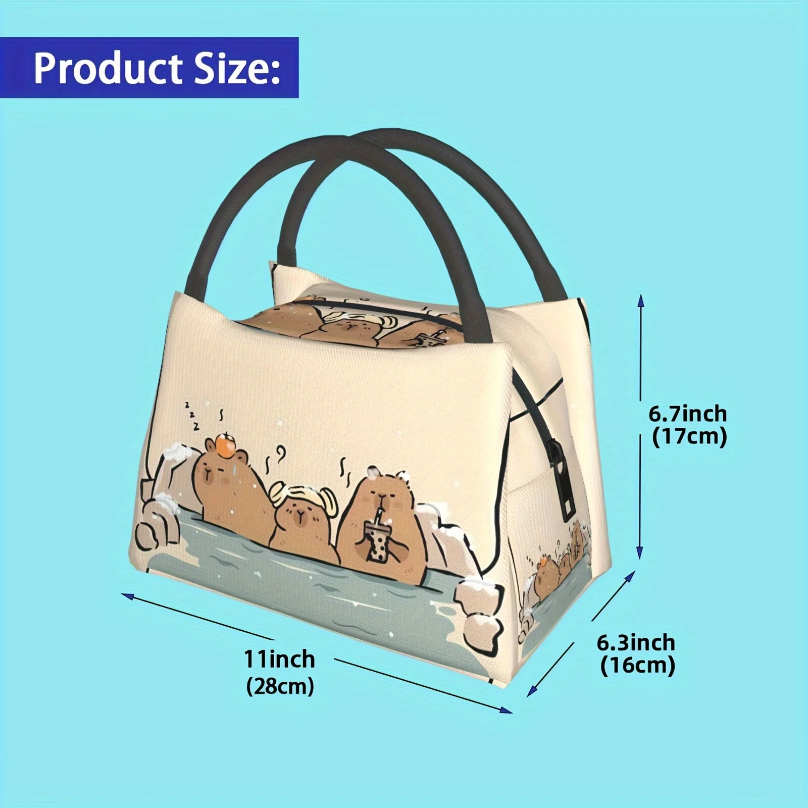 Capybara Pattern Portable Reusable Cooler Bag Insulated Lunch Bag for Camping Picnic Beach Suitable for Home