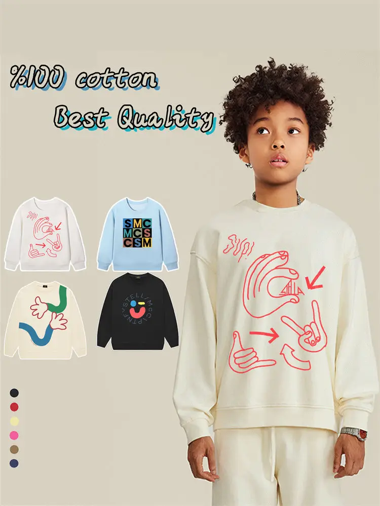 

Толстовки с забавным принтом, зимняя детская толстовка 2025, теплый хлопковый пуловер для мальчиков, трендовая детская одежда с длинными рукавами, свитер для мальчиков-подростков