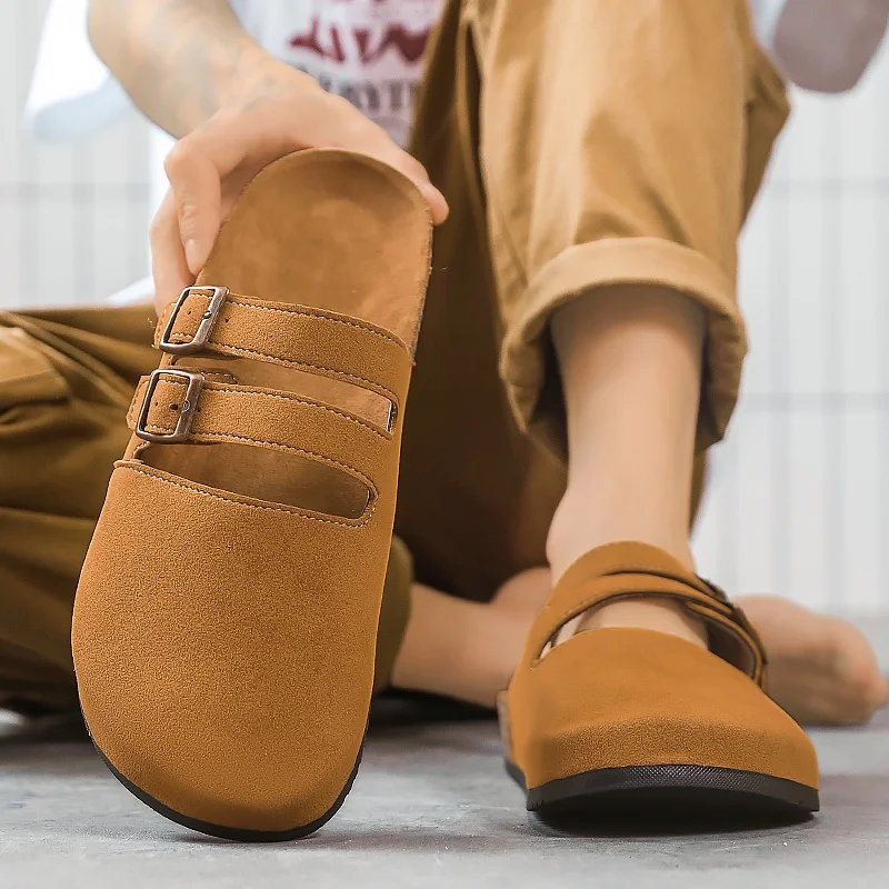

British Style Men's Classic Mules Shoes Vintage Comfortable Leather Sandals for Casual Outdoor Walking Slip-On Design with