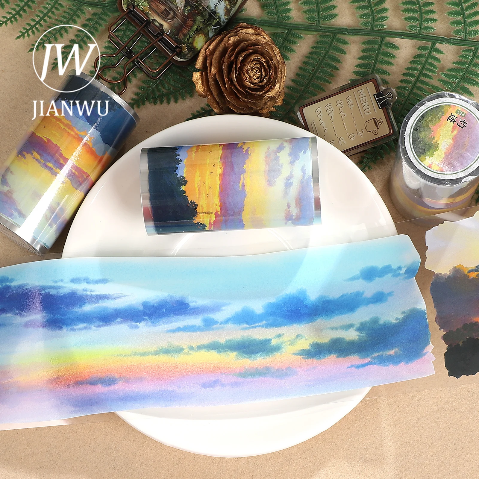 JIANWU 80 مللي متر * 550 سنتيمتر نبات عتيق ملون سحابة الغروب المشهد المواد الكولاج سجل القصاصات شريط PET الإبداعية مجلة القرطاسية #2