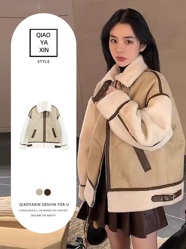 

Женская куртка из меха ягненка, новинка 202, осенне-зимняя высококачественная супер красивая кожаная меховая интегрированная мотоциклетная одежда