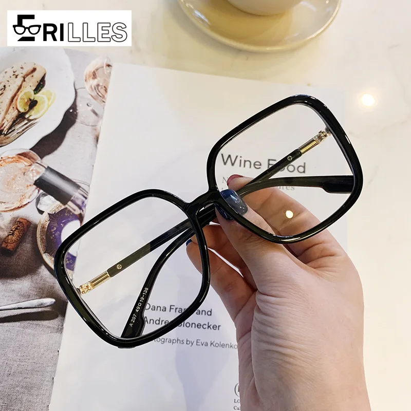 Trendige, klare, quadratische Brille, Blaulicht- und UV-Schutz, übergroßer Vollrahmen, moderner Vintage-Stil, täglich unverzichtbar