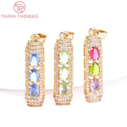 (6590) 2PCS 8x30MM 24K Gold Color Brass with Zircon Column Shape Charms Pendants High Quality Jewelry Making Findings Wholesale