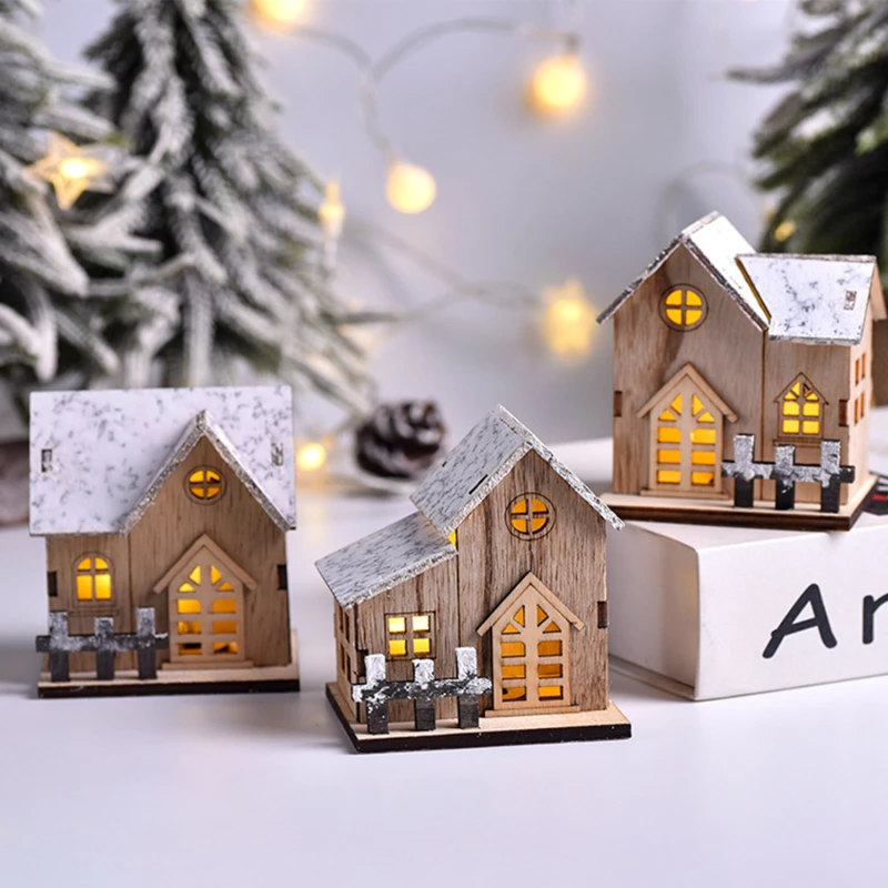 Christmas LED Light Wooden House Luminous Cabin Merry Christmas Decorations for Home DIY Xmas Tree Ornaments Kids Gifts New Year