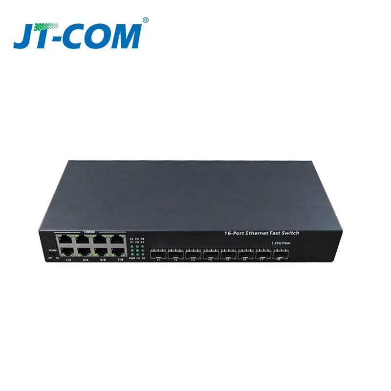 JT-COM Full Gigabit 8 SFP Port + 8 RJ45 Port SFP Fiber Switch Compatible with all Gigabit Optical Module Plug and Play