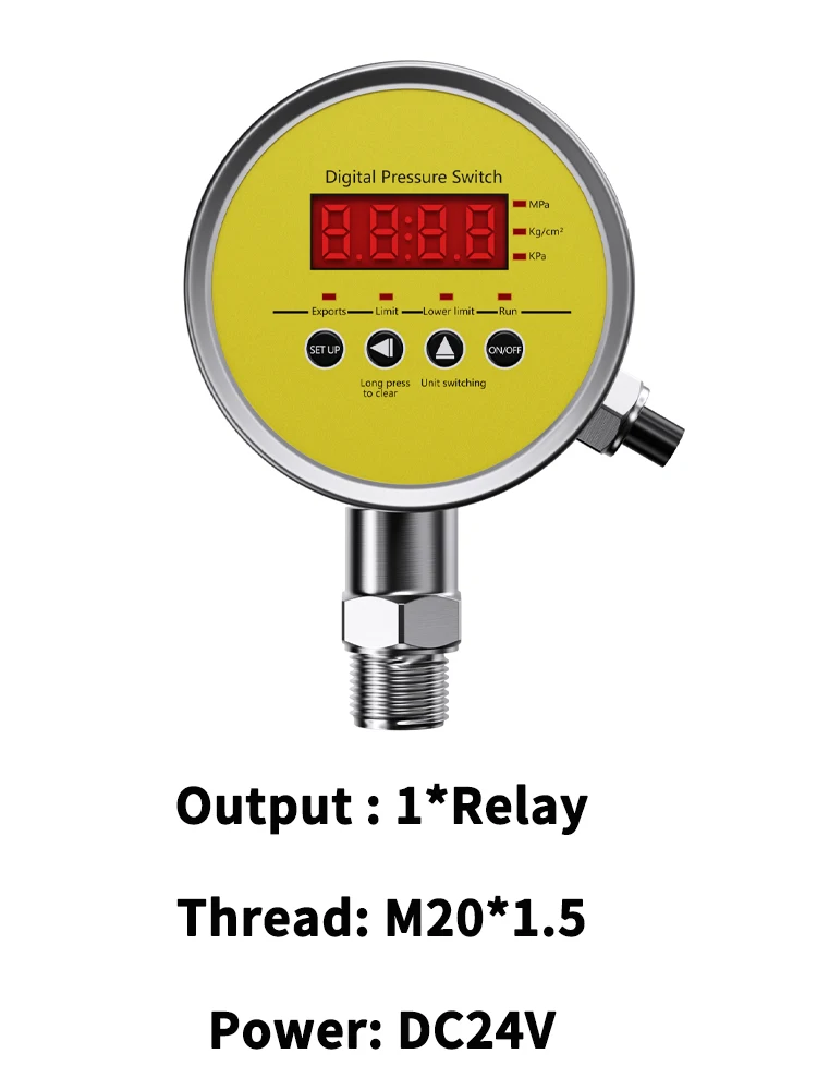 Relay Signal Output M20*1.5 Digital Pressure Controller -0.1-60Mpa Pressure Switch 0.5% 100mm Dial Digital Pressure Gauge