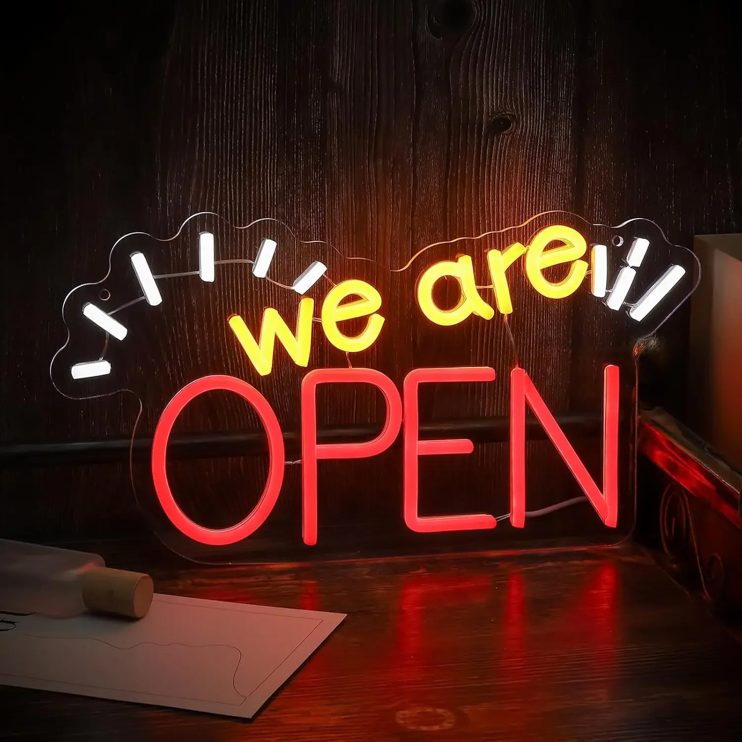 

Неоновая вывеска «We Are Open» с USB-питанием и регулировкой яркости, светодиодная неоновая лампа для бара, мужской комнаты, спальни, отеля, магазина, игровой комнаты, декора окон и стен