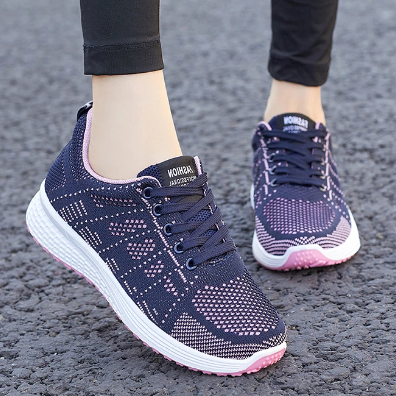 Sneakers for Women Breathable Fashion New Walking Plus Size Sneakers Women Mesh Fabric Lace Up Female Footwear Ladies Shoes