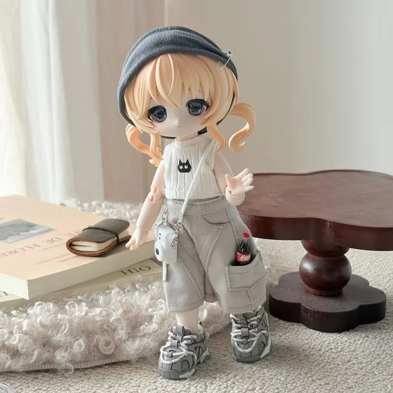 Grey Cat Vest Set for Bunny Dream Box BJD, OB24 20.5cm Clothes with Camera Coke Hat, Cosplay Outfit (Doll Not Included)