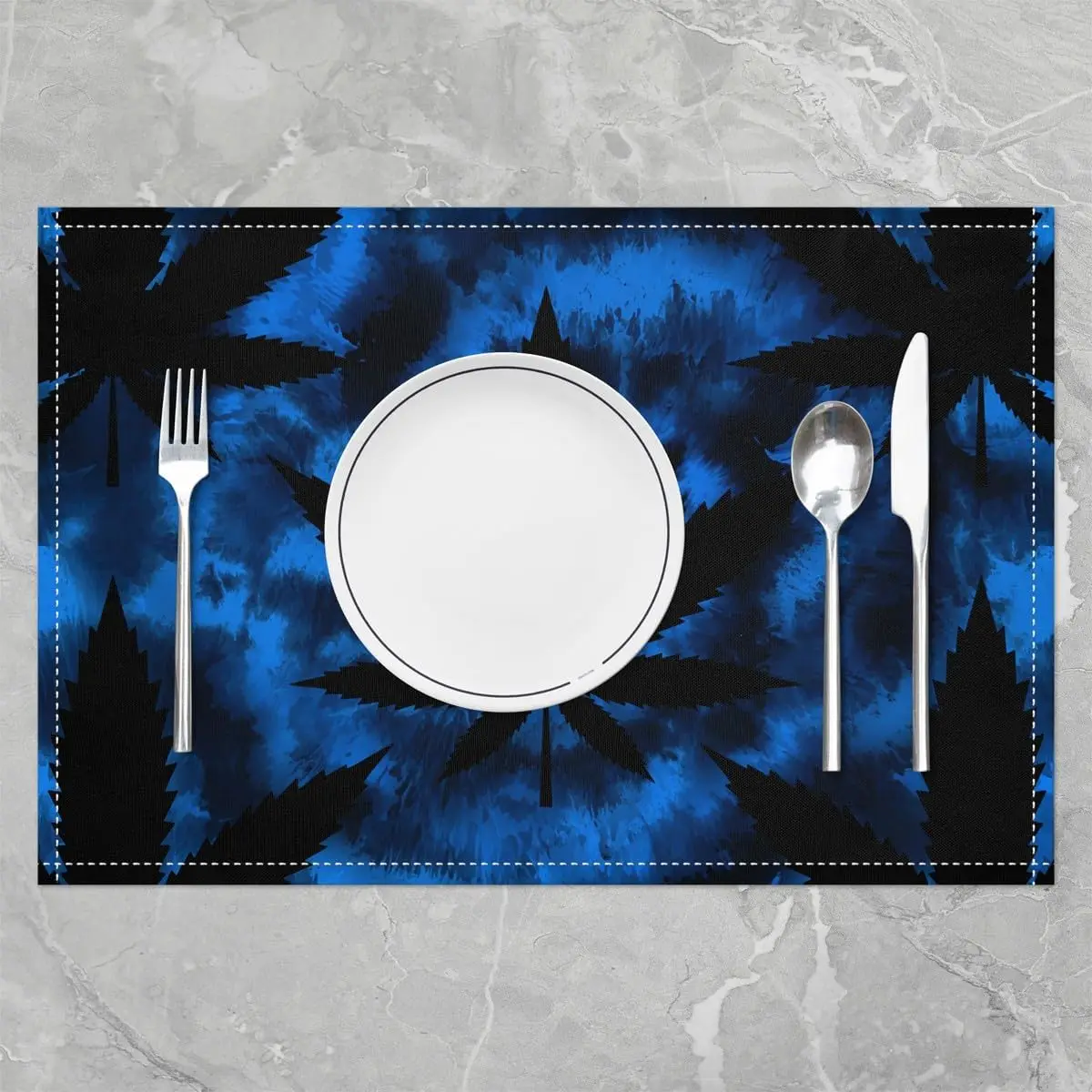 Blue Tie Dye Leaves Place Mats 12x18 Inch Set Of 4 Watercolor Simple Swirls Geometric Spiral Table Mats For Kids Teens Adults Bo