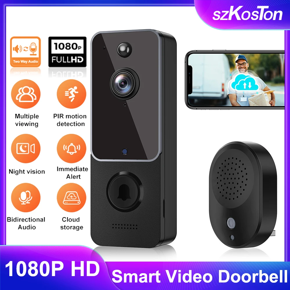 Wireless Wifi Smart Doorbell AI Smart Human Detection HD Video Intercom Door Bell Camera Security Protection Cloud Storage Chime