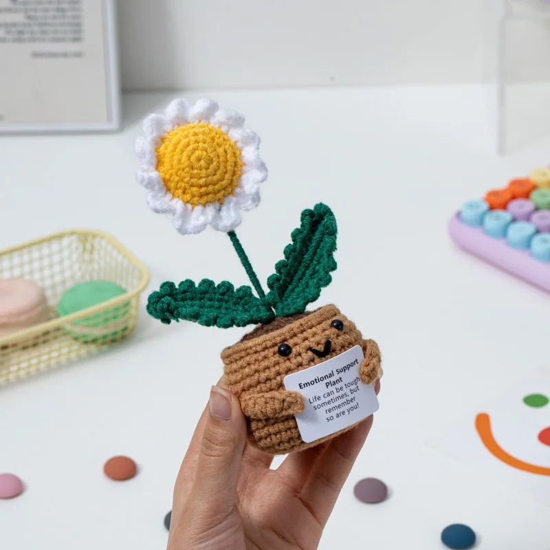 Mini Finished Crochet Roses Roses Sunflowers Tulip Potted Emotional Support Stuffed Plants Home Table Car Interior Decor