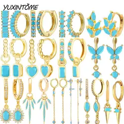 925 Sterling Silver Needle Hot Selling Classic Blue Pine Stone Series Circle Earrings Pendant Women Earrings Trendy Ear Jewelry