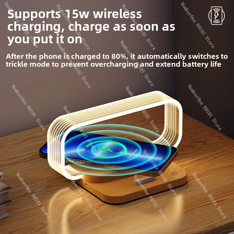 15W Wireless Charging Acrylic Desk Lamp, Touch Dimmable Portable Soft Light Bedside LED Lamp for Bedroom