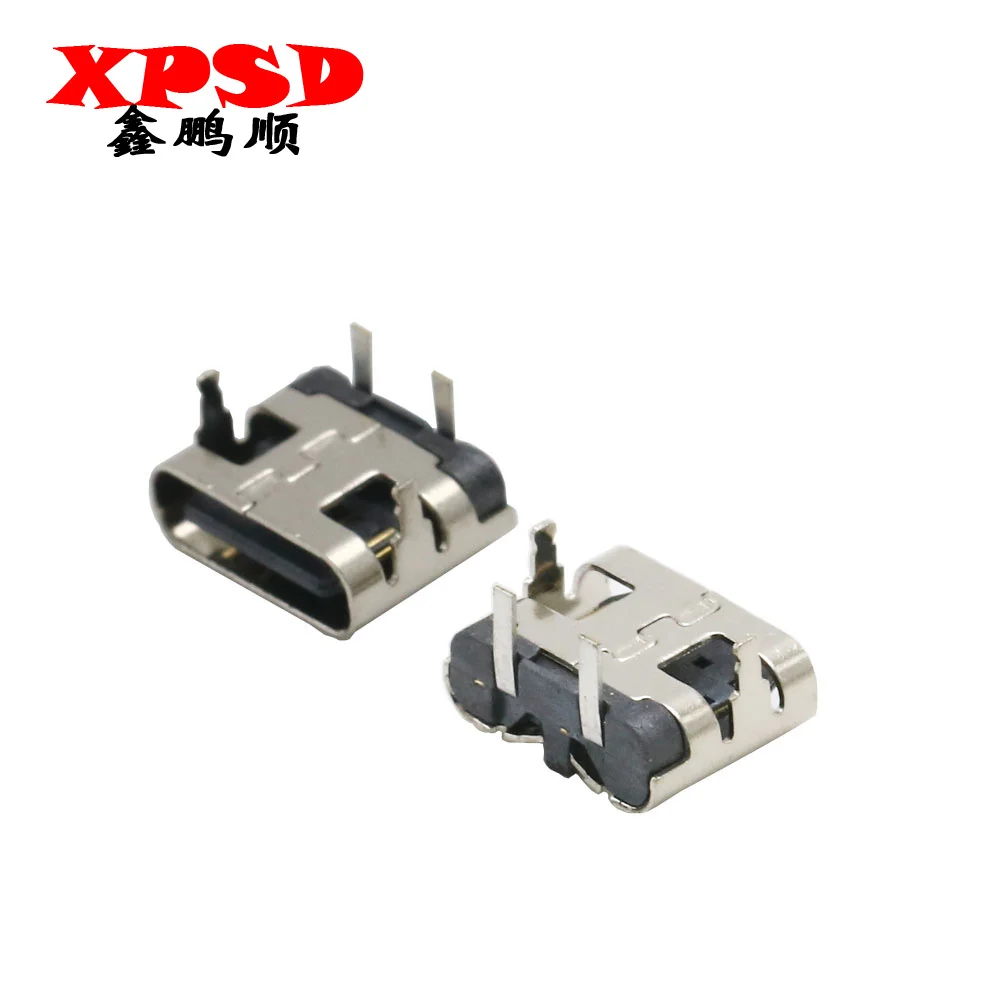 10 Buah Type-c 2Pin Horizontal 90 ° Plug-In Board Pengisian Cepat Type-c Female USB Female Plug-In Connector