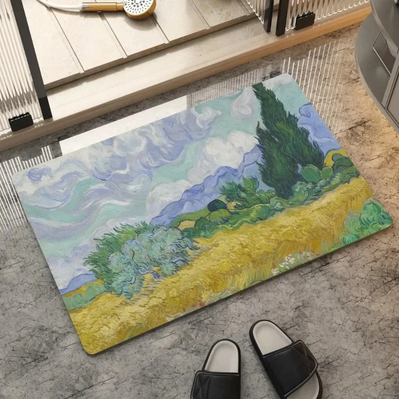 VIKAMA Classic Famous Painting Landscape Pattern Anti-slip Mat Aesthetic Wear-resistant Bedroom Porch Art Decor Carpet