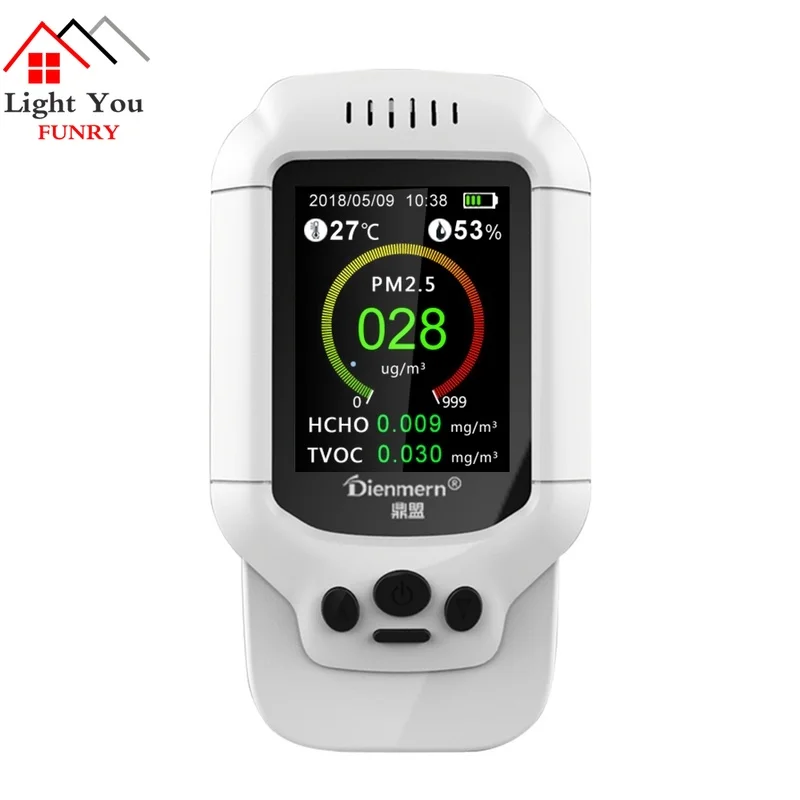 Air Quality Detector Meter Monitor LCD Multifunctional Operating System for Indoor Formaldehyde HCHO PM1.0 PM2.5 PM10 TVOC