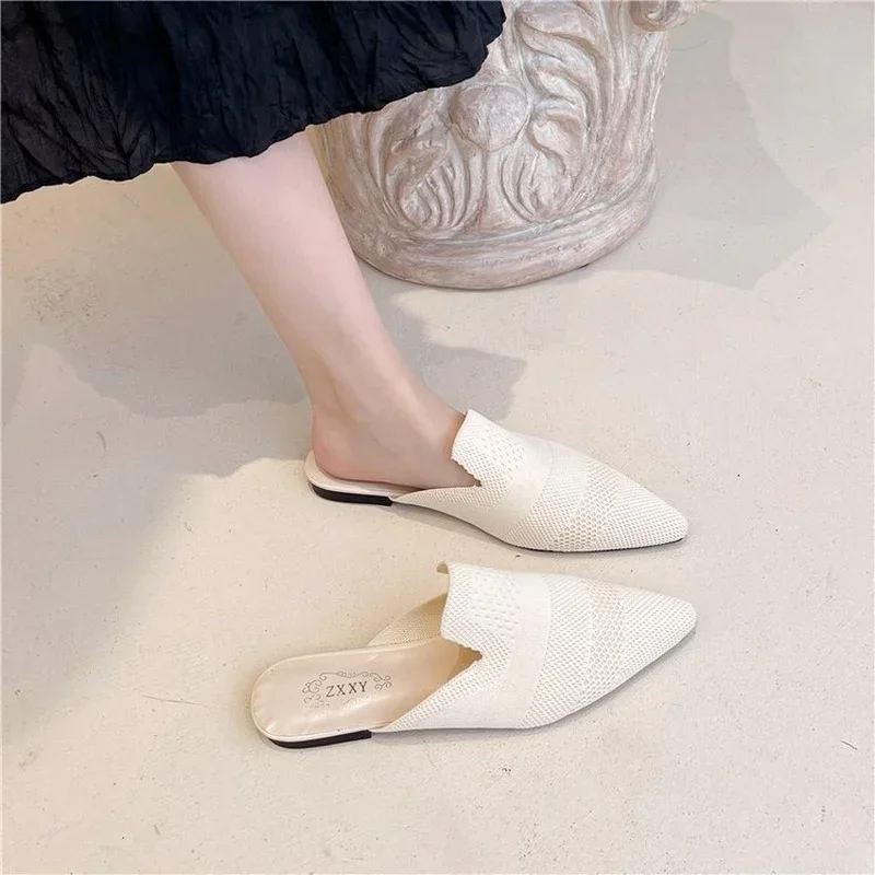 Woman Mules Shoes Outdoor Women Slippers Female Square Toe Shallow Low-heel Casual Shoes Comfortable Slippers Slides 2022 New