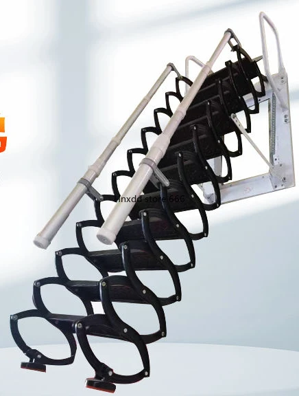 

Wall-mounted thickened retractable attic compartment duplex folding ladder