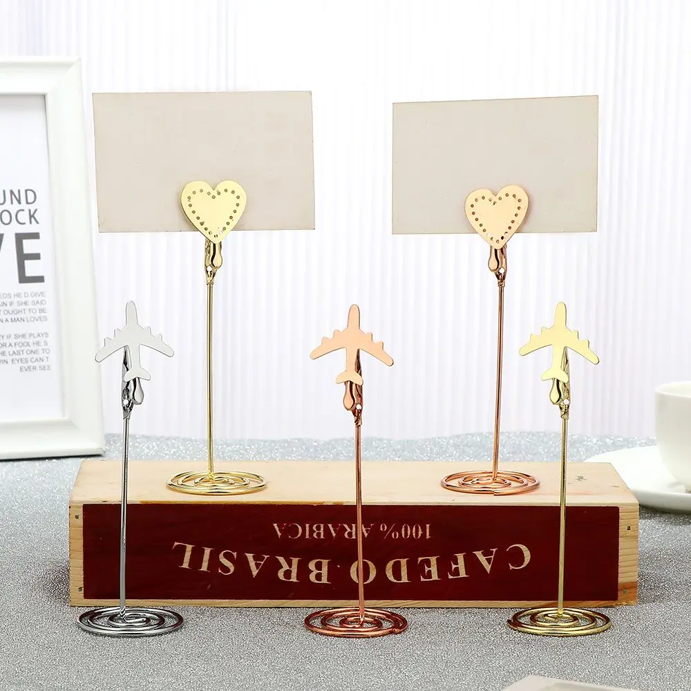 Desktop Decor Wedding Supply Clamps Stand Heart Airplane Shape Card Holder Note Holder Photo Metal Clip