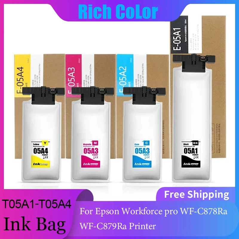 bolsa de tinta compativel com tinta pigmentada chip para epson workforce pro wf c878ra printer t05a t05a1 t05a2 t05a3 t05a4 01