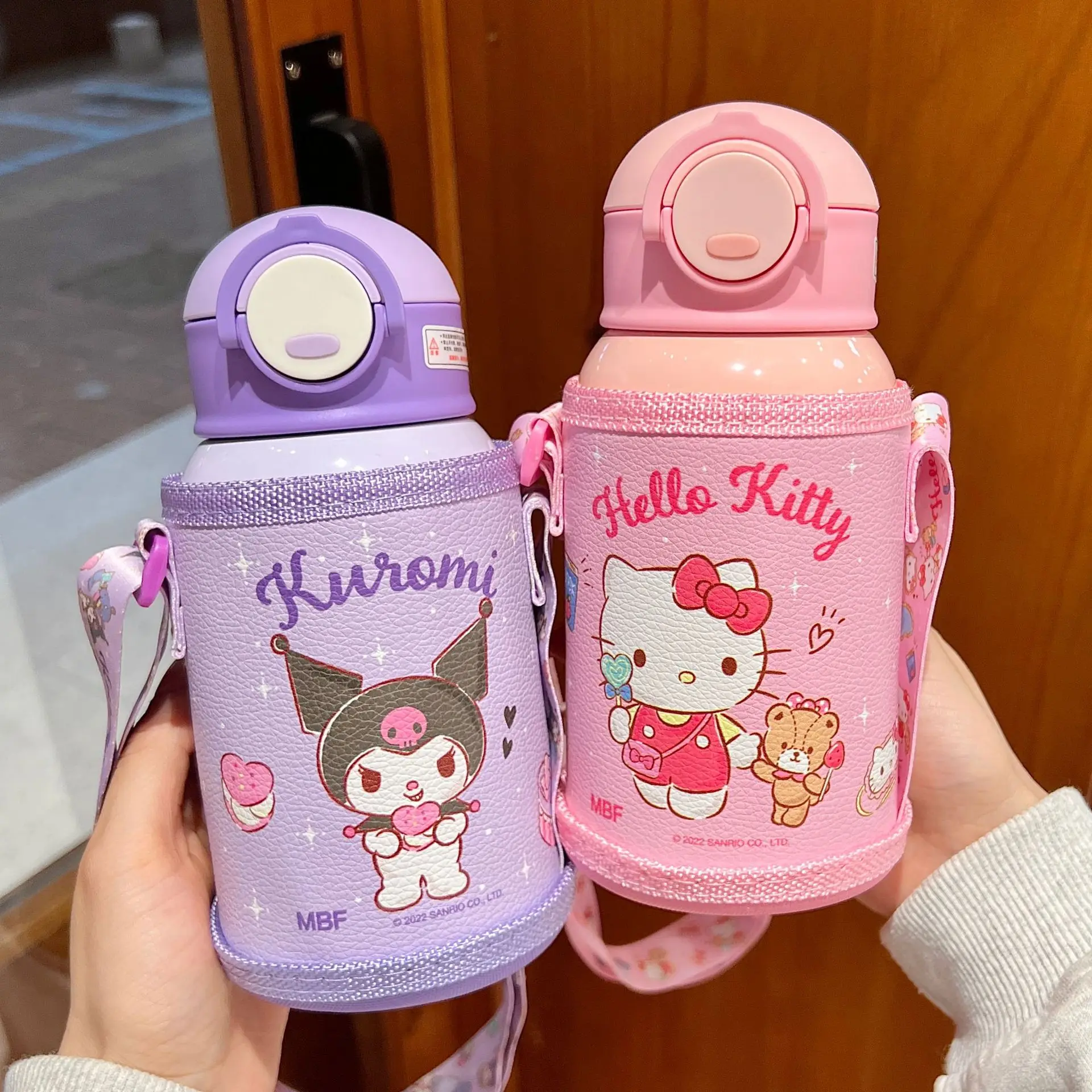 Sanrio Kulomi Children's Straight Drink Insulation Bottle Student Straw Water Cup Cute Girl Vacuum Thermos Cup Kids Women Gift